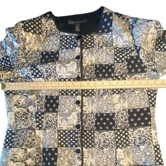 Vintage Silkland Quilted Patchwork Jacket Black Cream Floral Geometric XL - Picture 6 of 6